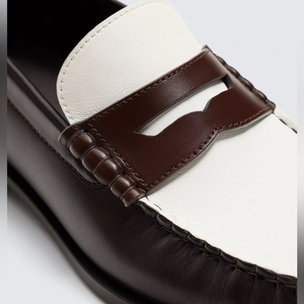 Zara Leather Two Tone Penny Loafers Brown White Preppy Old Money NWT 41 EU 8 US - Picture 10 of 12
